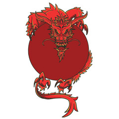 Wall Mural - Dragon with a red circle on a white background. Vector illustration
