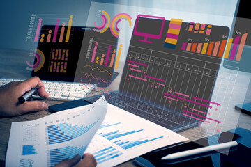 Poster - work hard data analytics statistics information business technology.