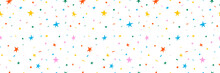 Hand Drawn Simple Sprinkle Seamless Pattern. Bright Color Confetti, Stars On White Background. Vector Illustration For Holiday, Party, Birthday, Invitation.