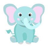 Fototapeta Dinusie - vector illustration of a cartoon blue elephant, cute, beautiful elephant on a white background