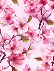 Poster - Seamless pattern of pink sakura. Retro watercolor painting