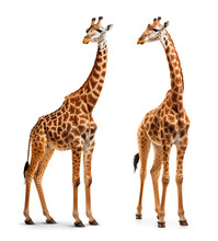 Two Giraffe Couple Portrait On Isolated Background