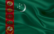 3d waving realistic silk national flag of Turkmenistan. Happy national day Turkmenistan flag background. close up