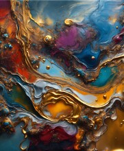 Colorful Abstract Painting Oil And Water Complex Complicated Bright Vivid Colors Beautiful Opulent Wealthy Intricate All Hues Sublime Delicate Hyperdetailed Masterpiece Metallic Sheen Awesome 24k Gold