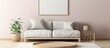 © Lasvu - Cozy living room decor with a poster frame sofa coffee table rug wall rack and accessories