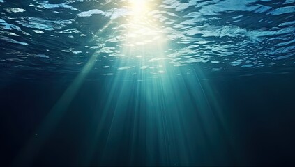 submerged serenity. tranquil underwater scene with sun rays and clear blue ocean. sunlit depths. abs