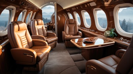 Poster - Luxurious private jet featuring plush leather seats, Opulent lifestyle.