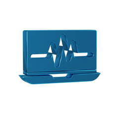 Sticker - Blue Laptop with cardiogram icon isolated on transparent background. Monitoring icon. ECG monitor with heart beat hand drawn.