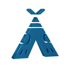 Poster - Blue Traditional indian teepee or wigwam icon isolated on transparent background. Indian tent.