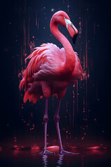 Wall Mural - painting of a pink flamingo generative ai