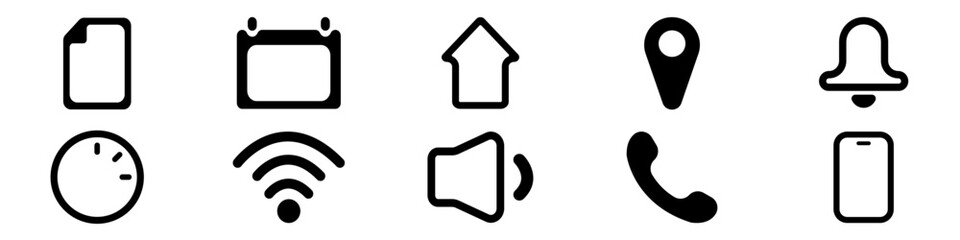 Poster - Vector set of linear icons of location, time, home, file, notification, date and others. Web icons set. Multimedia icons set. Internet icons for websites and other uses. Vector linear illustration.