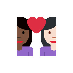 Poster - Couple with Heart: Woman, Woman, Dark Skin Tone, Light Skin Tone