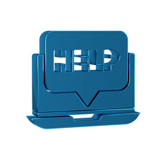 Poster - Blue Laptop and help icon isolated on transparent background. Adjusting, service, setting, maintenance, repair, fixing.
