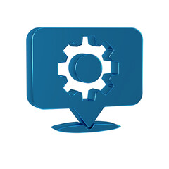 Poster - Blue Location with gear icon isolated on transparent background.