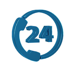 Poster - Blue Telephone 24 hours support icon isolated on transparent background. All-day customer support call-center. Full time call services.