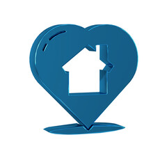 Canvas Print - Blue House with heart shape icon isolated on transparent background. Love home symbol. Family, real estate and realty.