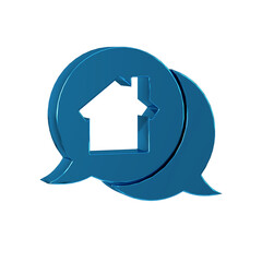 Poster - Blue Real estate message house in speech bubble icon isolated on transparent background.