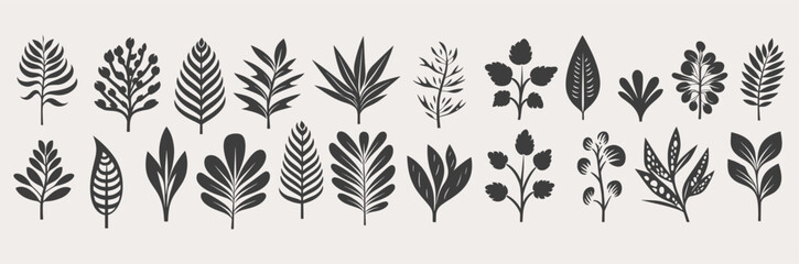 Wall Mural - Set of leaves. Hand drawn decorative elements. Vector illustration, natural icons silhouette