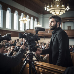 Wall Mural - Cameras recording a trial in a court.