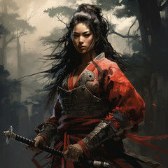 Wall Mural - Japanese woman with katana.