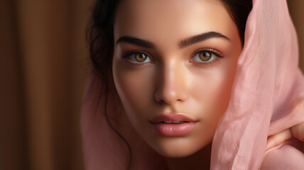a beautiful exotic woman wearing a veil. beauty advertising photo, cosmetics shot, beauty industry a