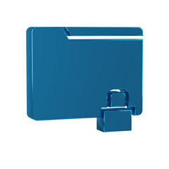 Poster - Blue Folder and lock icon isolated on transparent background. Closed folder and padlock. Security, safety, protection concept.