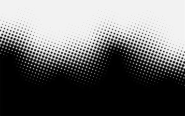 Wall Mural - Dot pattern with halftone effect. Black white pop art gradient. Wavy background with dots. Vector illustration