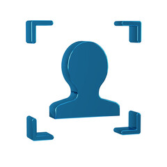 Poster - Blue Face recognition icon isolated on transparent background. Face identification scanner icon. Facial id. Cyber security concept.