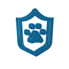 Fototapete - Blue Animal health insurance icon isolated on transparent background. Pet protection concept. Dog or cat paw print.