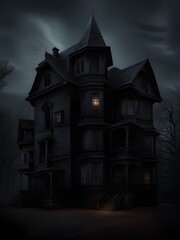 Canvas Print - dark scary house in the spooky forest at night