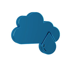 Sticker - Blue Cloud with rain icon isolated on transparent background. Rain cloud precipitation with rain drops.