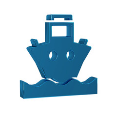 Poster - Blue Cargo ship icon isolated on transparent background.