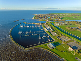 Canvas Print - Aerial from the harbor and city Stavoren at the IJsselmeer in the Netherlands