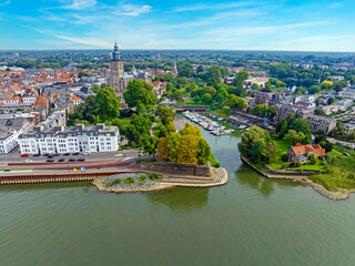 Wall Mural - Aerial from the historical city Zuthpen at the river IJssel in the Netherlands