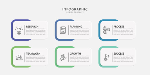 Poster - Infographic template. 6 Step timeline journey, Flat simple infographics design template. presentation graph. Business concept with numbers 6 options or steps vector illustration.