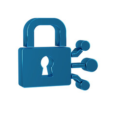 Poster - Blue Lock with bitcoin icon isolated on transparent background. Cryptocurrency mining, blockchain technology, security, protect, digital money.