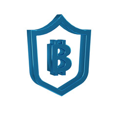 Sticker - Blue Shield with bitcoin icon isolated on transparent background. Cryptocurrency mining, blockchain technology, security, protect, digital money.