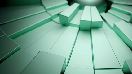 Poster - Cyberspace with spinning carousel of 3D rectangles. Design. Long blocks rotating around the sphere.