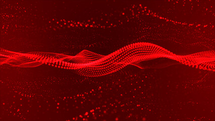 Aufkleber - Flowing red dots and particles on a red background. Abstract digital particle and dots wave and light abstract background, cyber or technology background. 3d abstract
