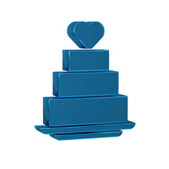 Poster - Blue Wedding cake with heart icon isolated on transparent background.