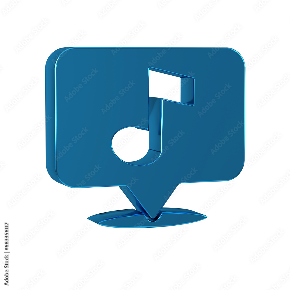 Blue Musical note in speech bubble icon isolated on transparent ...