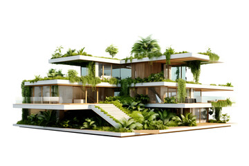 Wall Mural - Modern house exterior in the garden sustainable green corporate building Eco friendly idea concept, isolated on white and transparent background