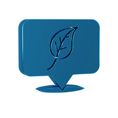 Sticker - Blue Location with leaf icon isolated on transparent background. Eco energy concept. Alternative energy concept.