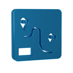 Poster - Blue Route location icon isolated on transparent background. Train line path of train road route with start point GPS and dash line.