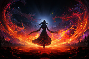 Poster - Generative ai collage of powerful dangerous evil witch lady doing fire spell