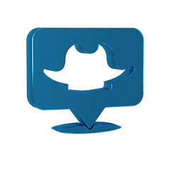 Sticker - Blue Location pirate icon isolated on transparent background.