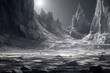 fantastic dark cold rocky landscape, ice planet surface