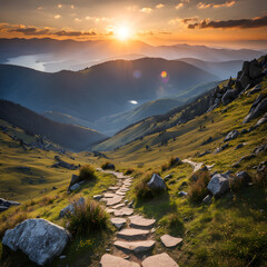 Canvas Print - hiking middle path in mountains