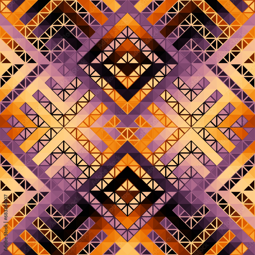 Colorful Aztec Fabric, Wallpaper and Home Decor. Abstract seamless tileable pattern. Triangles aztec background. Vector image.