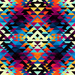 Poster - Colorful Aztec Fabric, Wallpaper and Home Decor. Abstract seamless tileable pattern. Triangles aztec background. Vector image.